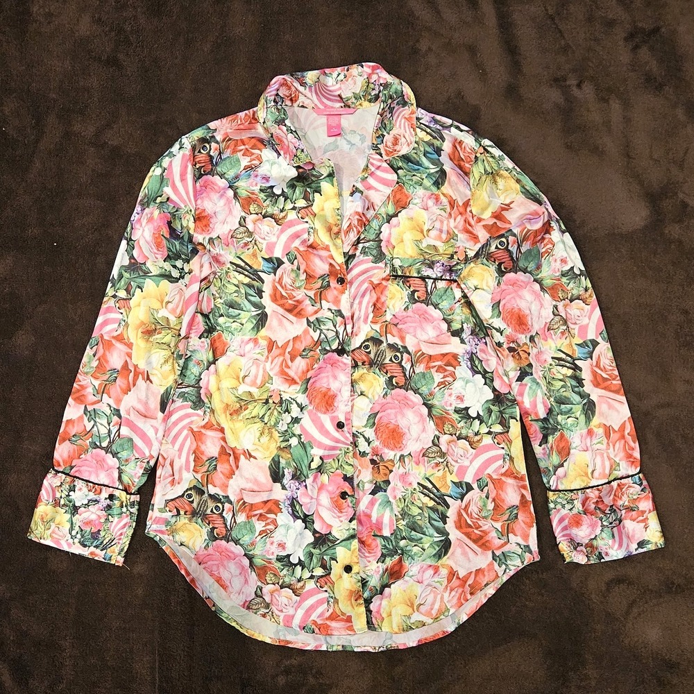 VICTORIA'S SECRET X Mary Katrantzou Pajama Top Womens Pink Floral Satin M